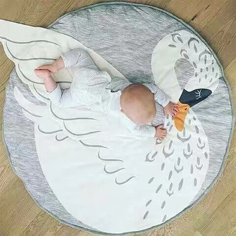 INS Hot Selling Children Pure Cotton Swan Mat Infant Game Crawl Pad round Rug CHILDREN'S Room Decorations