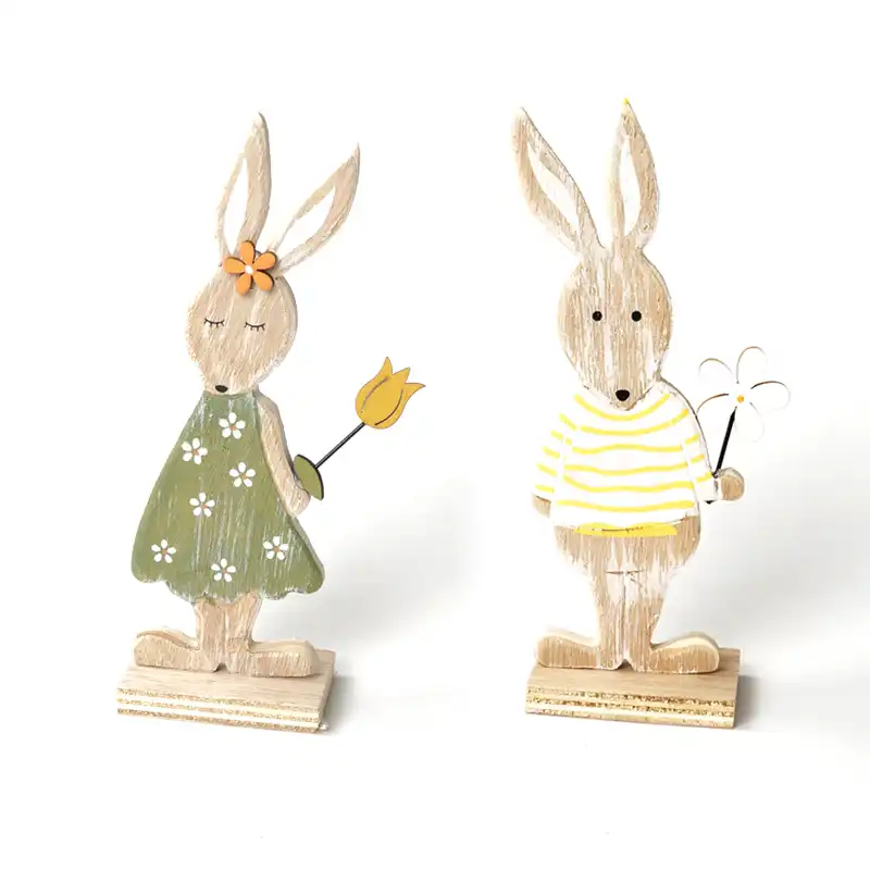 Dia da páscoa coelho 2 pçs adorável decorações de páscoa coelho artesanato de madeira diy pingente festa ornamento suprimentos crative mesa 17cm