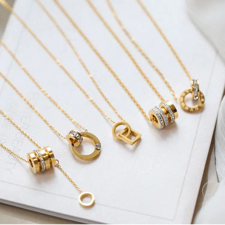 Personality Trend Roman Numerals Inlaid Zircon Ring Pendant Necklace 316L Stainless Steel Crystal Titanium | Украшения и