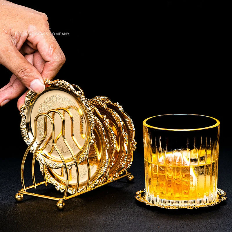 Golden Cocktail Coaster Metal Exquisite Cake Tray Set Dishes Rack Set Vintage Zinc Alloy Silver Plated Mat Placemat Snack Tray