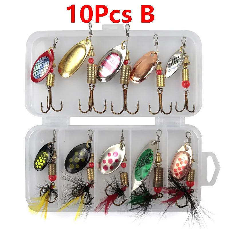 10/20/30pcs Mixed Rotating Spoon Fishing Metal Lures Spinner Artificial Sequins Baits Hard Bait For Bass Trout Perch Pike Carp - Цвет: 10Pcs B