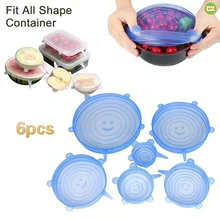 6 Pcs Silicone Wraps Seal Bowl Covers Food Saving Storage Stretch Lids Refrigerator Accessories Cooking Kitchen Accessories