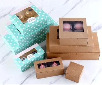 

Kraft paper Baking Food Carton Kraft Box with ribbon,pink Cookies Gift packaging Box, Mooncake Macaron cake Packaging paper box