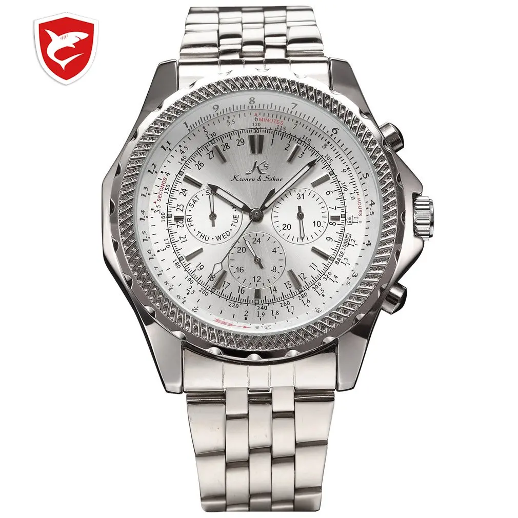 

KS Royal Carving Luxury Male Clock Men Full Steel Watch Day Date 24 Hours Auto Mechanical Mens Wristwatch Fashion Watches /KS140