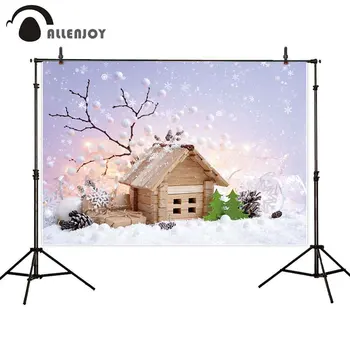 

Allenjoy Christmas photography backdrop wood house snowflake tree ball light backgound for photo studio child newborn photophone