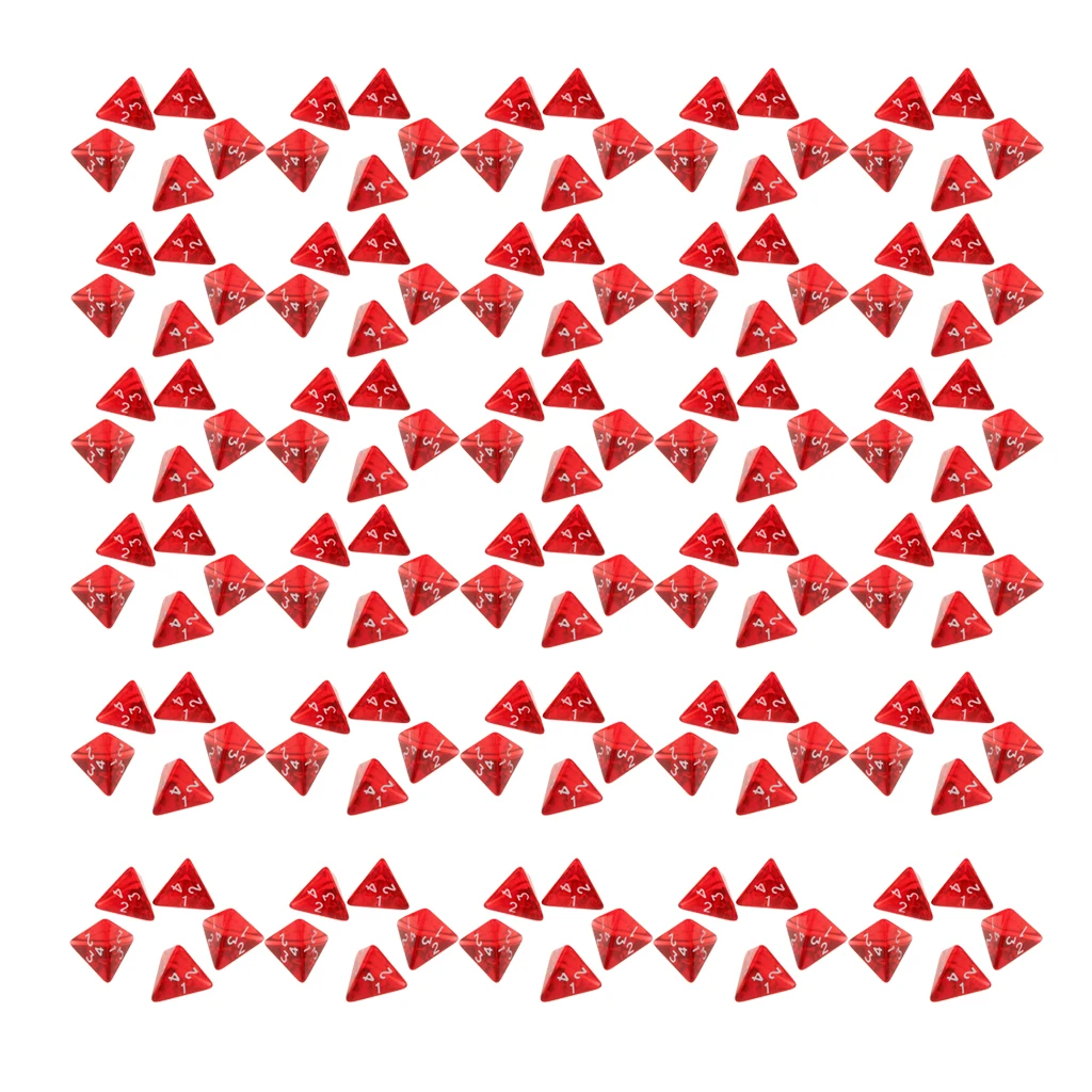 2cm Polyhedral Four Sided Dice Set Table Games D4 D&D TRPG Colors Dice, Red, Pack of 150