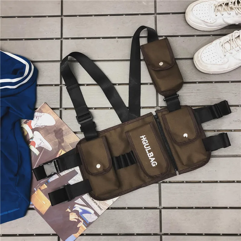 Холщовая тактическая нагрудная сумка для мужчин Ins уличная функциональная хип-хоп поясная сумка на плечо сумка для альпинизма охотничья жилетка сумки 4 цвета - Цвет: Brown
