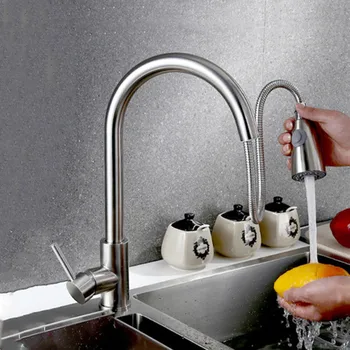 

Kitchen Basin Sink Pull Out Faucet 360° Rotatable Drawing Pull Down Sprayer Mixer Tap Single Handle Copper Lead-Free Deck Mount