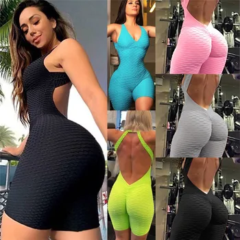 

2019 Sexy Backless Playsuit Fitness Tights Jumpsuits Costume Yoga Sport Suit Gym One Piece Bodysuit Tracksuit Playsuit For Women