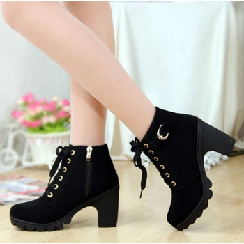 

GAOKE Plus Size Ankle Boots Women Platform High Heels Women's Boots Buckle Shoes Thick Heel Short Boot Ladies Drop Shipping