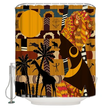 

Shower Curtain African Female Elephant Giraffe Waterproof Polyester Fabric Home Decoration Bathroom Shower Curtain with Hook