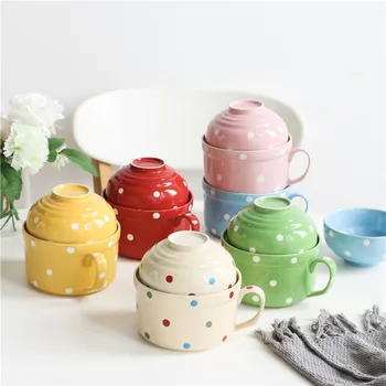 

American style big size ceramic breakfast rice soup noodle bowl with cover tureen covered milk oatmeal tableware