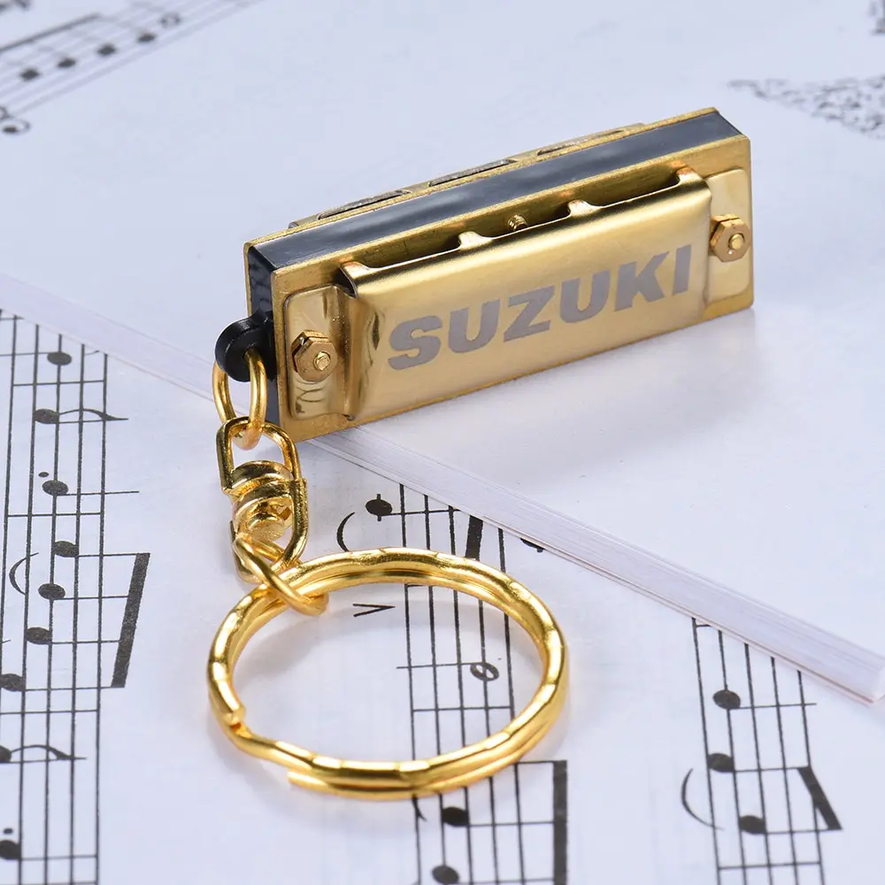 Suzuki Harmonica Mini 5 отверстий 10 тон рот орган брелок ключ C Золотой духовой инструмент
