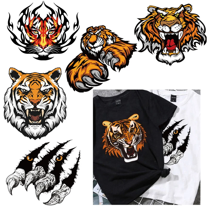 

Iron On Tiger Head Patch For Clothes Ferocious Animal Patches For Kids Stickers Diy Applique Heat Transfer Vinly Appliqued
