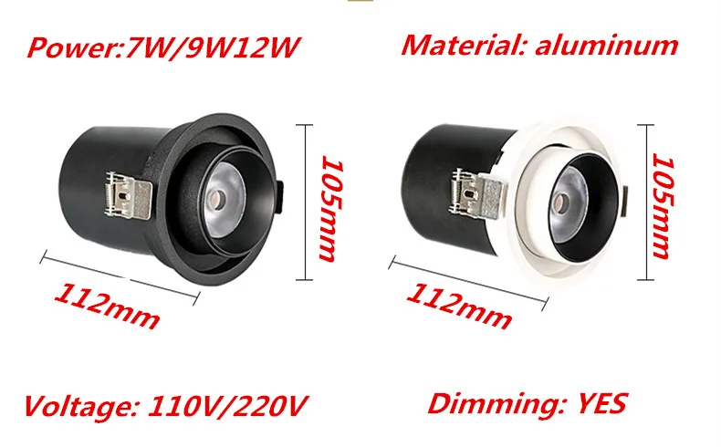  Dimmable Led cob Ceiling Spot Light 7W/9W/12W AC110V/220V ceiling recessed Ceiling Lamp Spot Light - 4000053504358