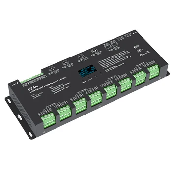 

24 Channel DMX512 & RDM Decoder DC12V 24V 24CH*5A CV Master RDM controller D24A PWM frequency OLED display XLR3,RJ45 Out