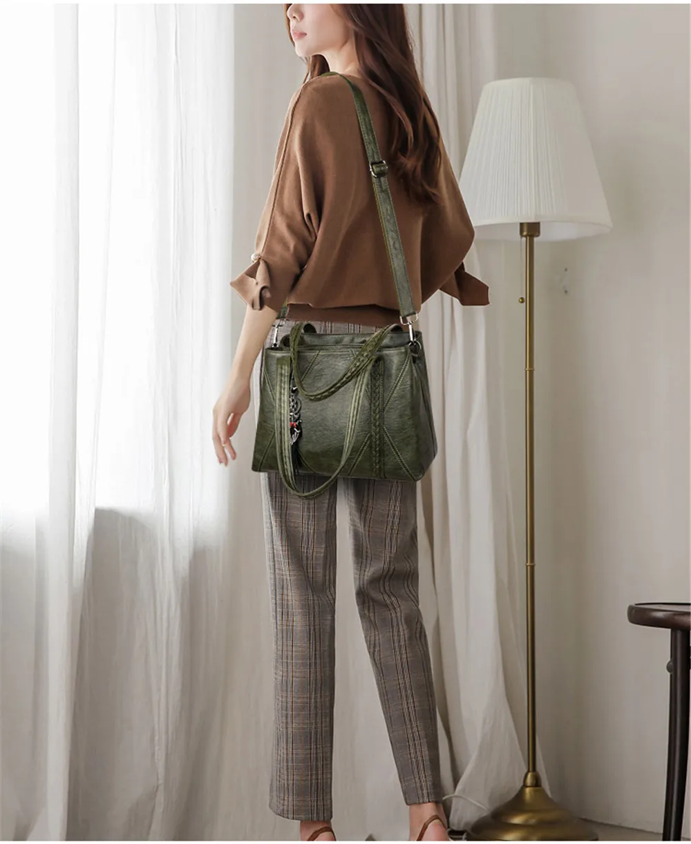 Роскошный мягкий кожаный сумки высокого качества Женская кисточка дизайнерский сумка-мешок большой емкости плеча сумки для женщин