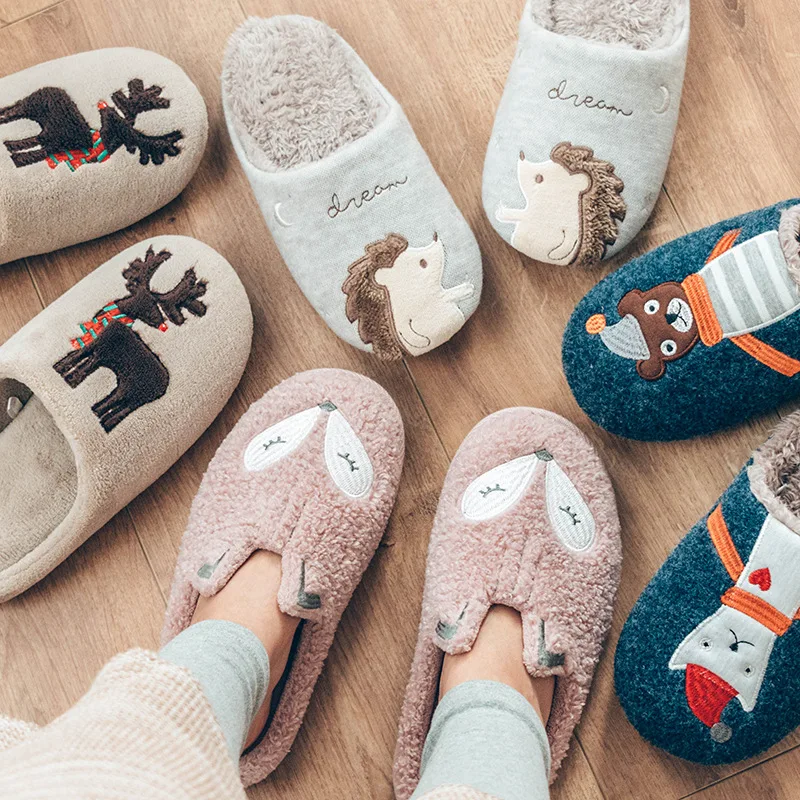 

Dropshipping Indoor Warm Women Slippers Animal Fox Unicorn Winter Fur Home Shoe Female Girl Nonslip Memory Foam Cotton House