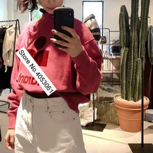 Новинка, Женская толстовка серого/зеленого/Королевского синего/розового цвета с буквенным принтом, с круглым вырезом и длинным рукавом, Женский пуловер