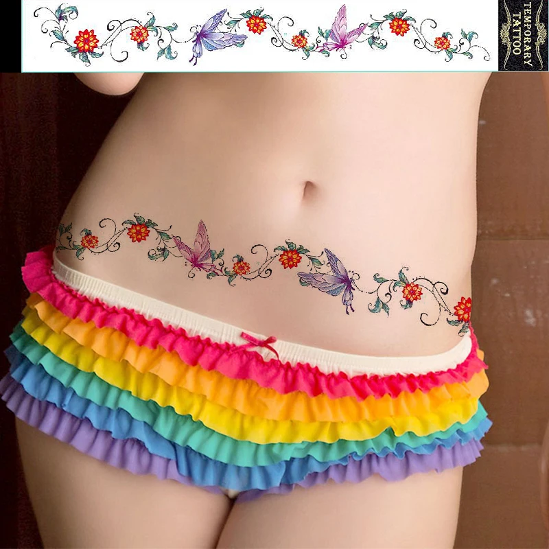 

Waterproof Temporary Tattoo Sticker Butterfly Flower Leaf Plant Small Pattern Fake Tatoo Water Transfer Tatto for Women Girl