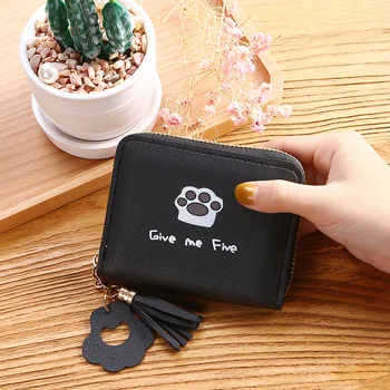 

New Tassel Women Wallet Cartoon Cat Paw Short Zipper Large Capacity Coin Purse Casual Card Holder Pocket Fashion Clutch Bag