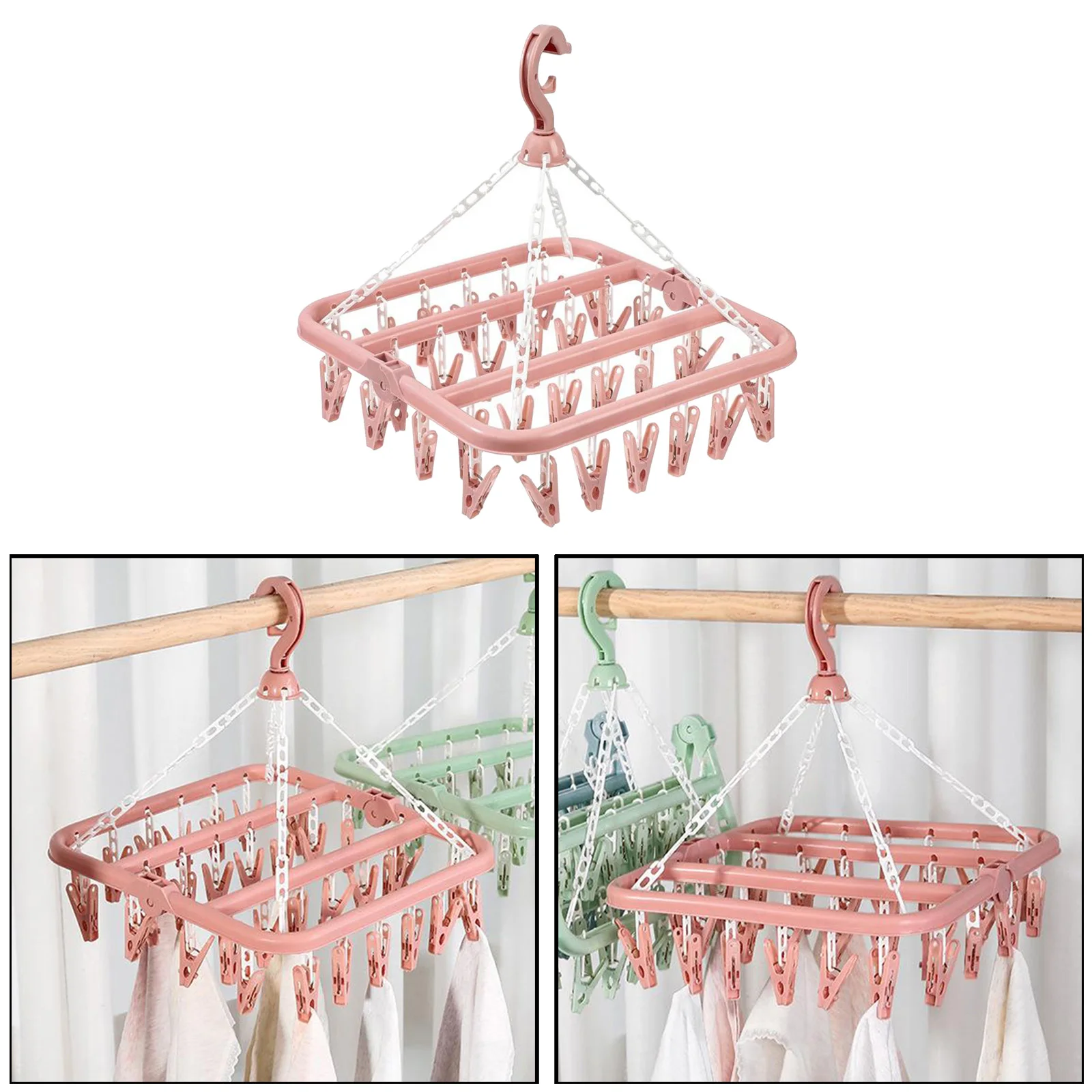 Folding Clothes Hanger Dryer Windproof Socks Underwear Drying Rack 32 Peg Multifunctional Dryer Airer