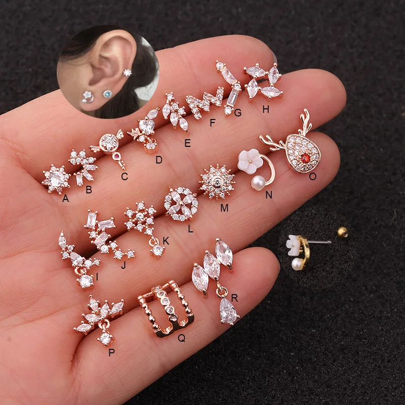 Sellsets 2020 New Arrival 1Piece 20g Stainless Steel Barbell Copper CZ Women Daith Helix Rook Tragus Piercing Stud | Украшения и