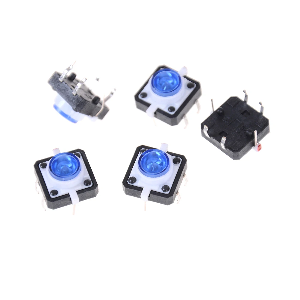 5pcs/lot  4PIN SMT Tactile Push Button Switch LED Micro Switch Reset Switch Momentary Tact LED 12X12X7.3mm Switch Accessories