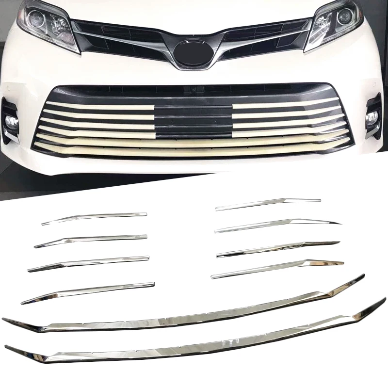 

Car Front Gille Trim Auto Grille Decoration Cover ABS Chrome Trims for Toyota Sienna 2018 2019 10pcs Car Accessories