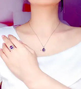 

Best Gift Natural and Real Real Natural Amethyst jewelry set Natural Real Amethyst 925 sterling silver 1pc pendant,1pc ring