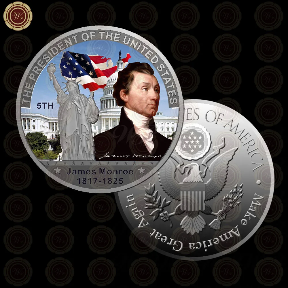 Style 5 WR Коллекционная Посеребренная американская 2th President John Adams металлическая монета/w чехол креативный вызов монета подарок на день отца 40x3 мм - Цвет: Style 5