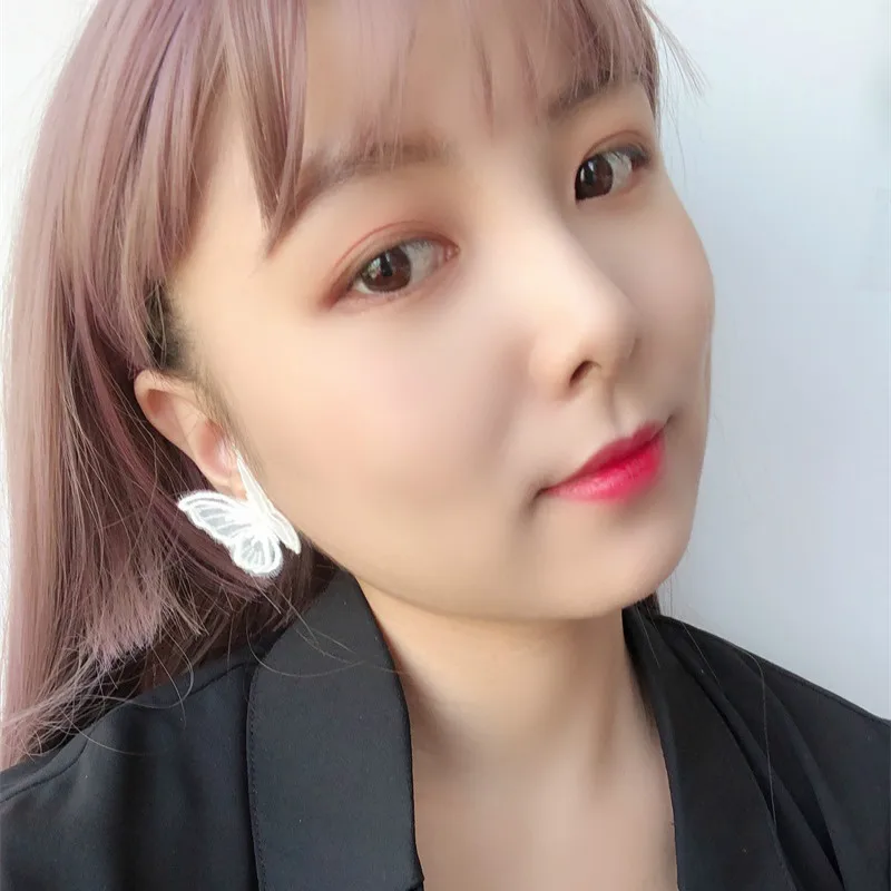 

Butterfly Earrings 2020 Trendy Jewelry Retro Double Layer Embroidery Organza Embroidery Three-dimensional Lace Butterfly Earring