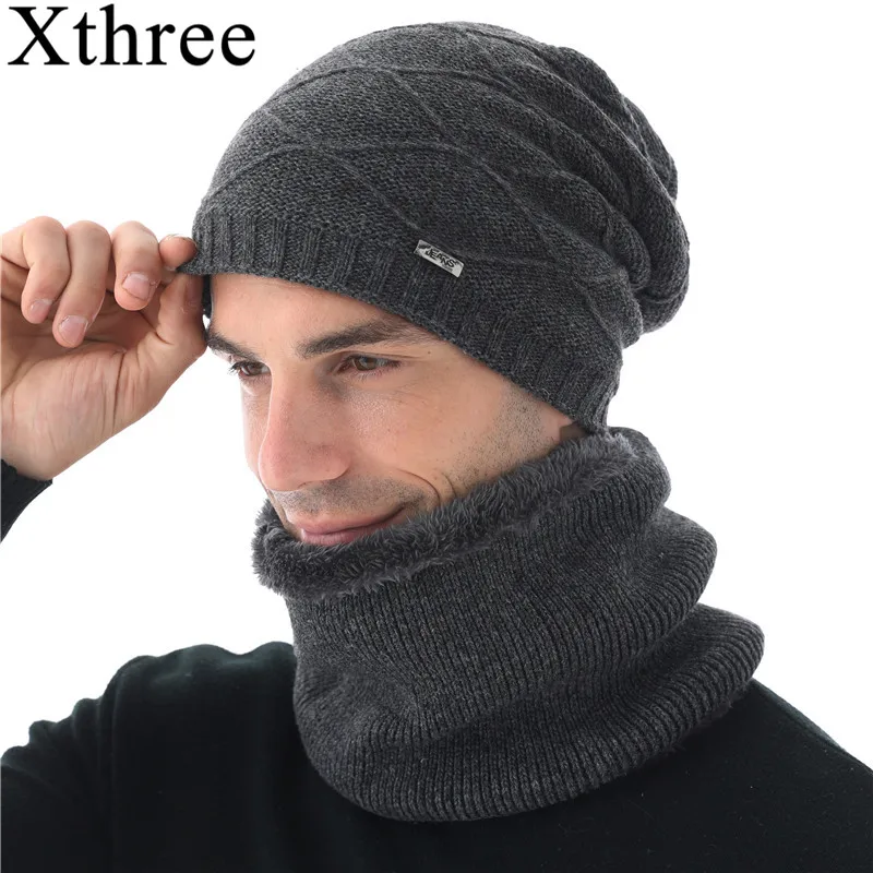 Xthree зимние шапочки вязаные шапочки шерстяные вязаные шапки шарф с подкладкой мужские шапочки зимние шапки для мужчин шапочки