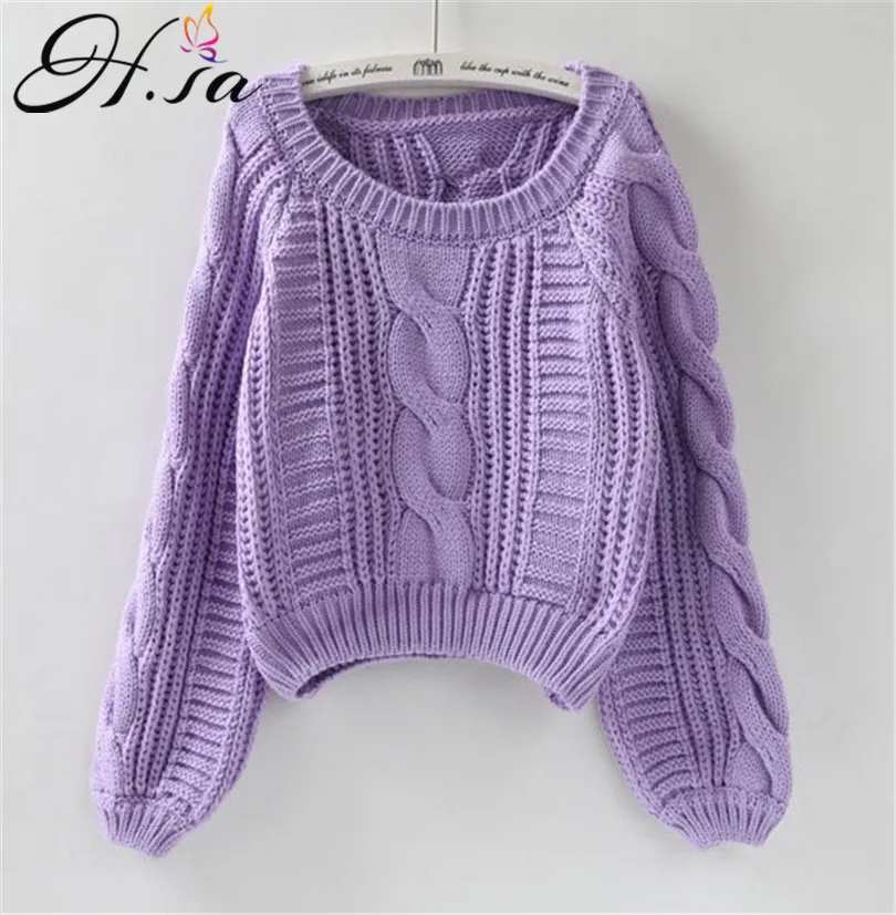 H. SA женская зимняя одежда корейский стиль Розовый пуловер сплошная шикарная короткая кофта Женский пуловер