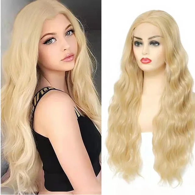 U.SHINE Ombre Brown Light Blonde Platinum Long Wavy Middle Part Hair Wig Cosplay Natural Heat Resistant Synthetic Wig for Women ZY-113