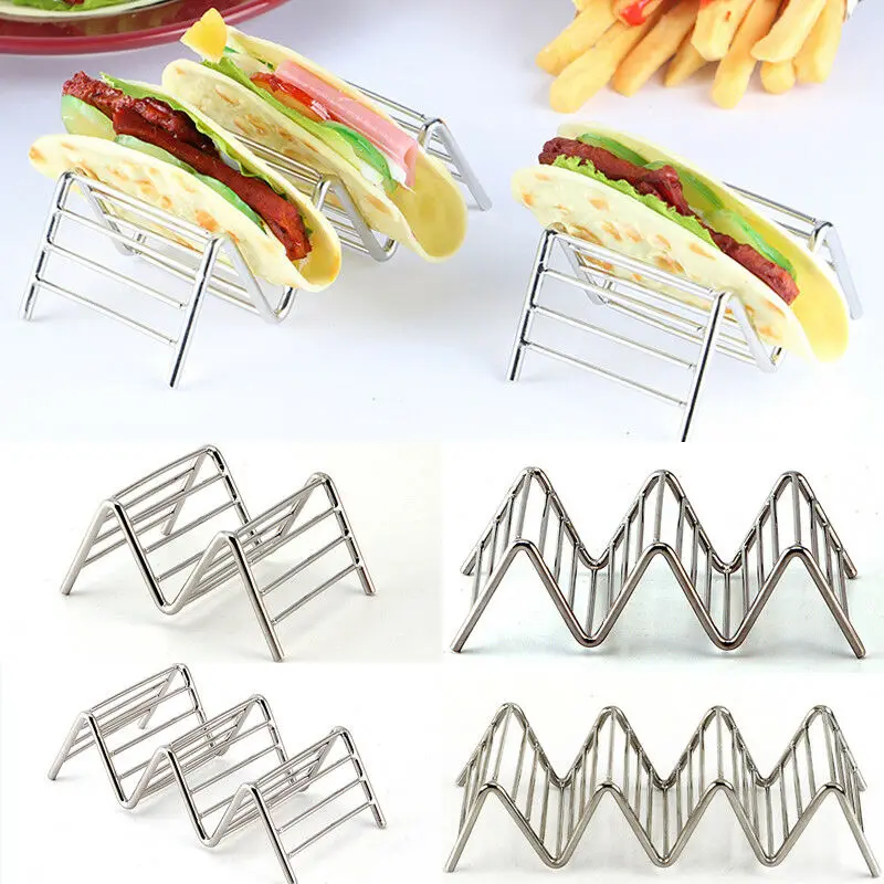 

1 pcs Stainless Steel Taco Holders Rack Mexican Food Hard Stand Holds Soft Shell Wave Shape Kitchen Tool Restaurant Food Display