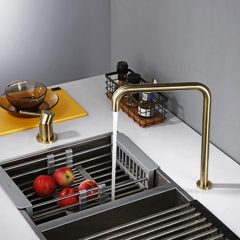 Promo Sink Faucet Kitchen Mixer Tap Brushed Deck-Mounted Spout Brass Gold Single-Handle Swivel 85Z5Z50Ng