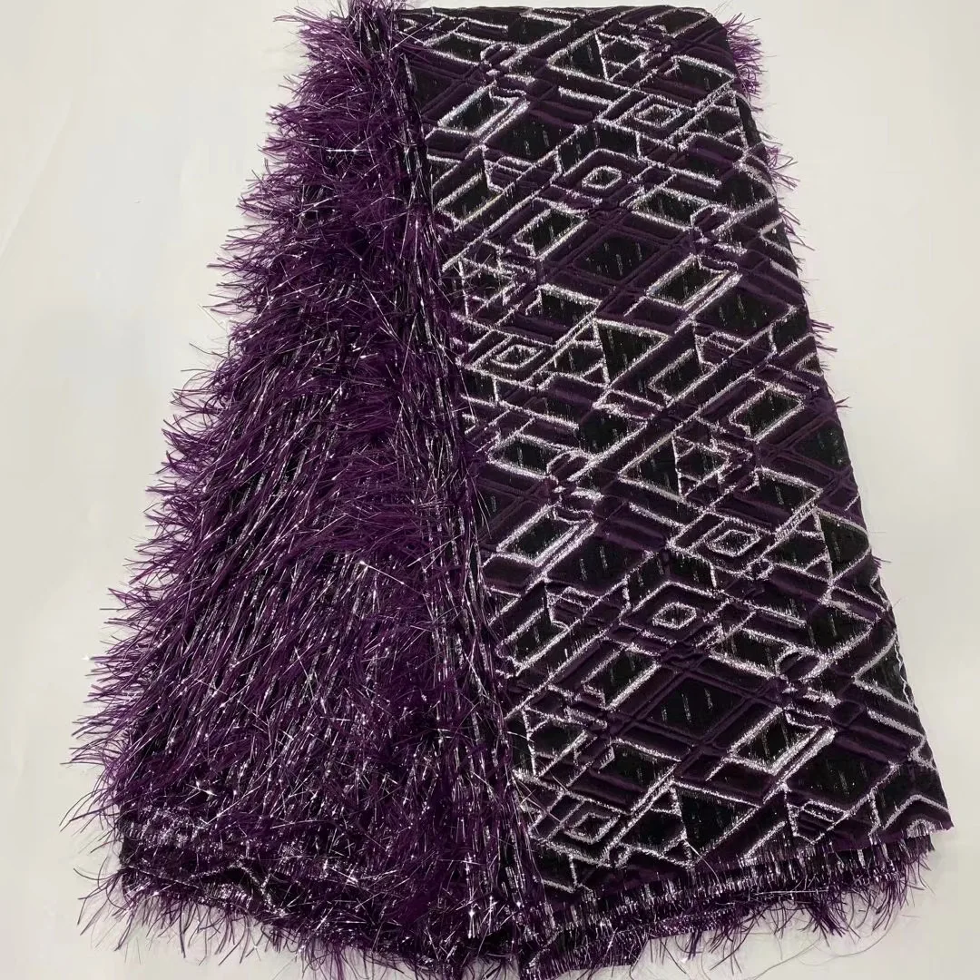 

(5yards/pc) 2021 newest African net lace with tassels fashion jacquard brocade lace fabric for party dress JZZ022