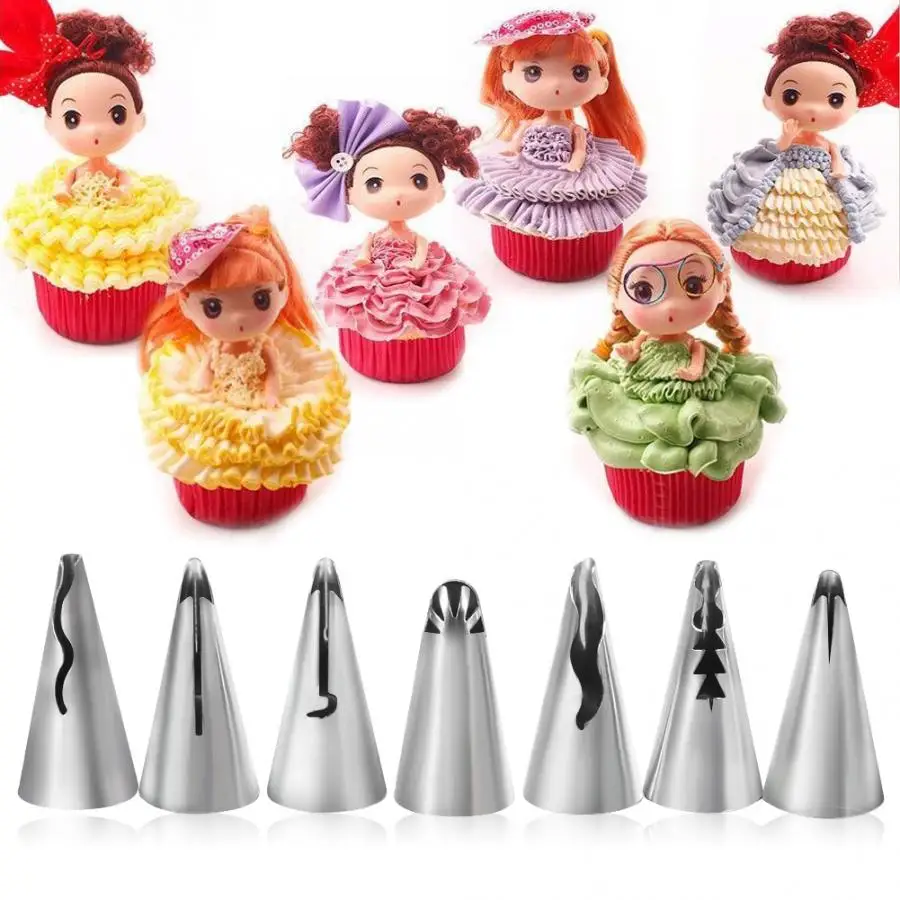 

7Pcs Stainless Steel DIY Pastry Fondant Cake Icing Piping Nozzles Decorating Tips Kitchen Baking Tool