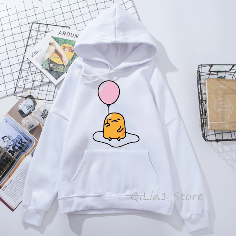 Милые толстовки для женщин Kawaii Мультфильм Gudetama ленивый яичный желток принт Забавный балахон женщина Графический Hoody дамы шляпа Толстовка sudaderas