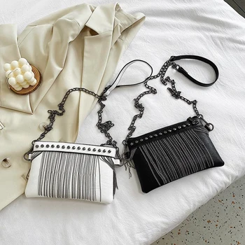 

Elegant Tassel Shoulder Bag Women Fashion Rivet Chain Crossbody Handbags Female Nightclub Dinner Party Small Totes Clutch