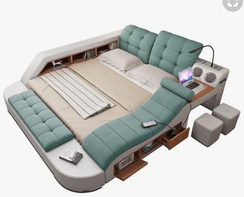 Genuine Leather multifunctional massage bed frame modern Nordic camas ultimate bed With storage LED light Bluetooth speaker safe