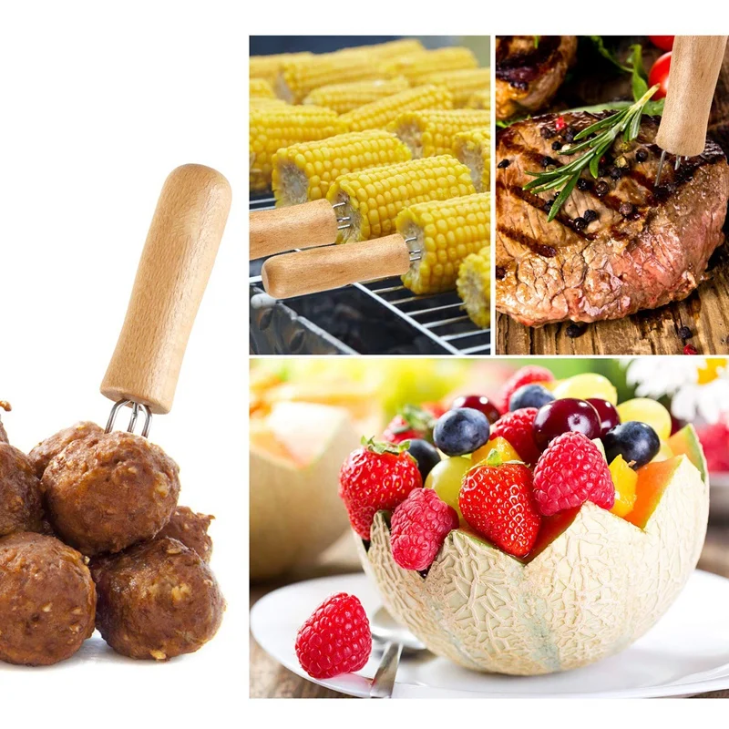 Corn Holders(Set Of 24), Stainless Steel Corn Holders with Wooden Handle Corn on the Cob Skewers for Kids and Adults Home Cookin