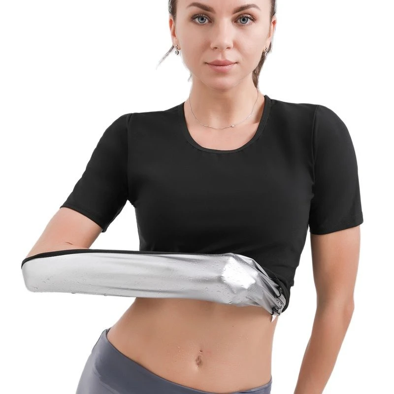 Sauna Suit for Women Weight Loss Short Sleeve Sauna Shirt Sweat Vest Fitness Slimming Body Shaper Waist Trainer Vest Workout best tummy control shapewear