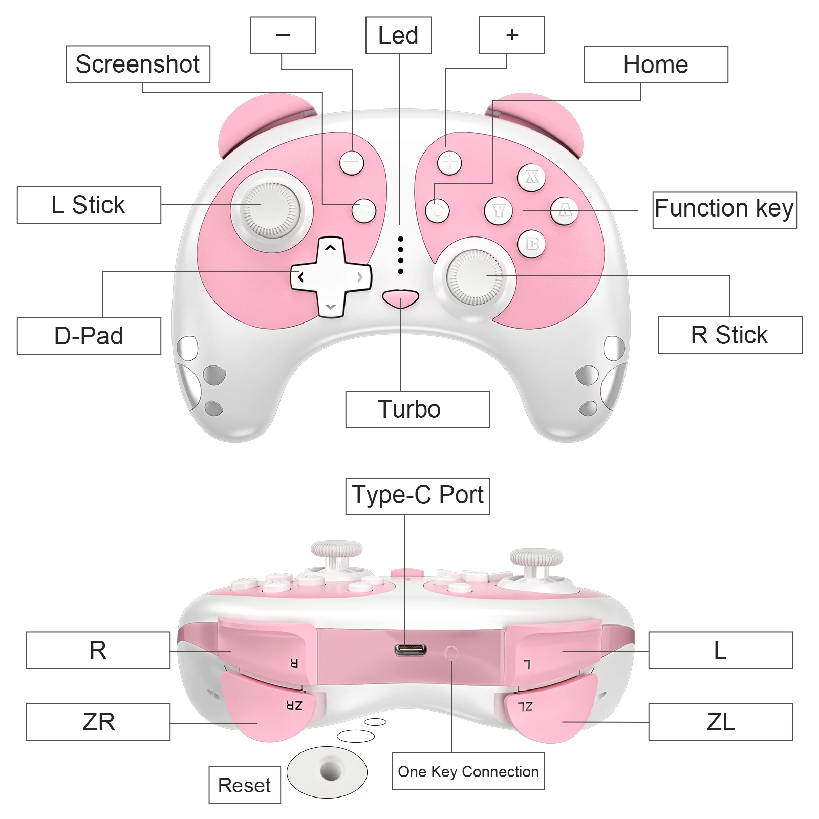 NFC Wireless Bluetooth Girls Pink Panda Gamepad Console Remote Controller Pro Wake Up Gamepads For Nintendo Switch Windows PCNFC Wireless Bluetooth Girls Pink Panda Gamepad Console Remote Controller Pro Wake Up Gamepads For Nintendo Switch Windows PC