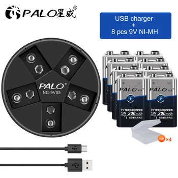

PALO For 9V 6F22 battery charger USB 9V Ni-MH Lithium-ion 9v rechargeable battery and charger has 5 slots