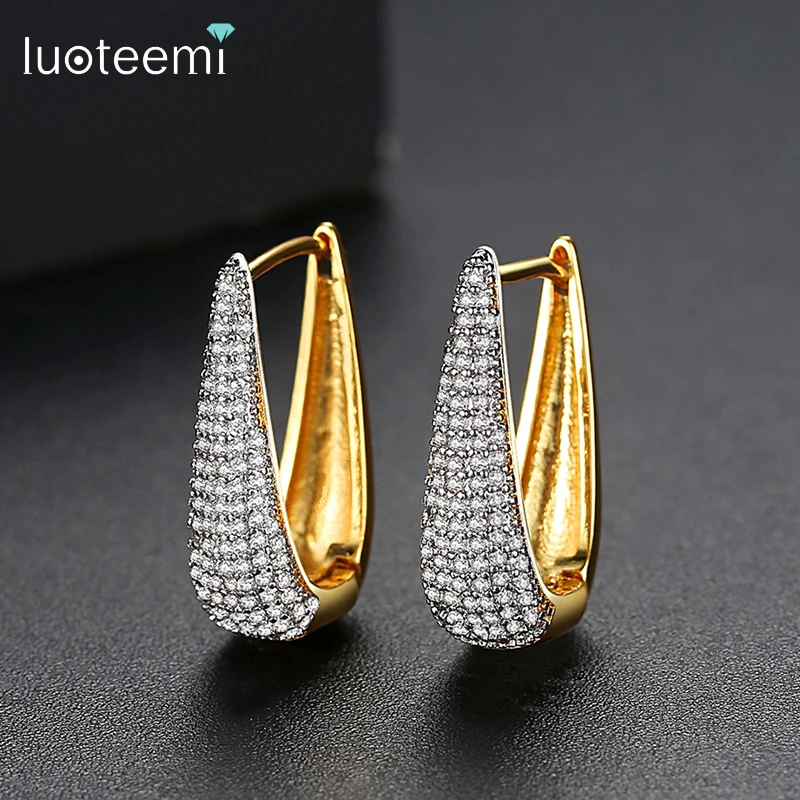 Серьги-кольца LUOTEEMI женские Длинные большие золотистые украшения для вечерние Ки