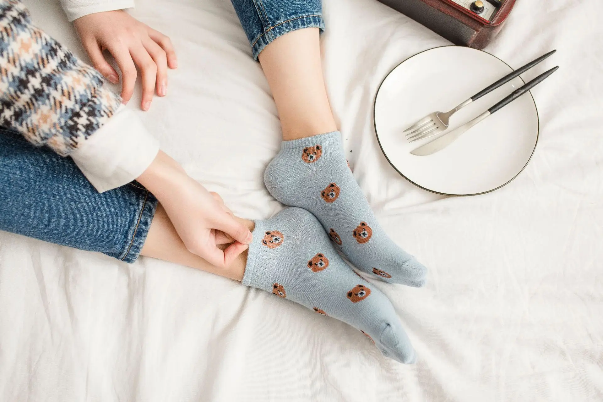 Носки из чистого хлопка в Корейском стиле с медведем для девочек короткие носки всесезонные женские носки-лодочки милые модные носки в японском стиле P