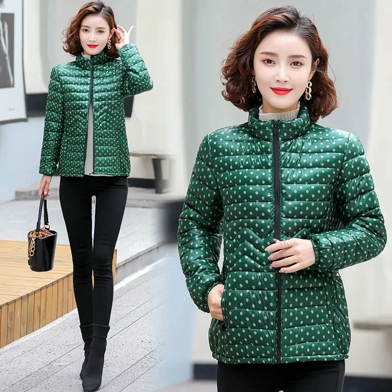 Print Down Cotton Coat Women's Short 2024 New Middle-Aged Elderly Mothers Wear Stand-Up Collar Color Winter Coat Women Jackets
