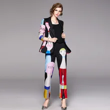 ARiby женский модный костюм с принтом весна осень офисный женский маленький костюм с длинным рукавом с высокой талией тонкие брюки костюм из двух частей